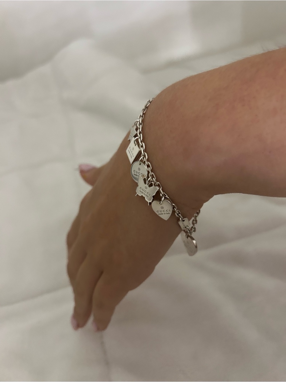 Gucci Silver Heart & Tag Charm Bracelet